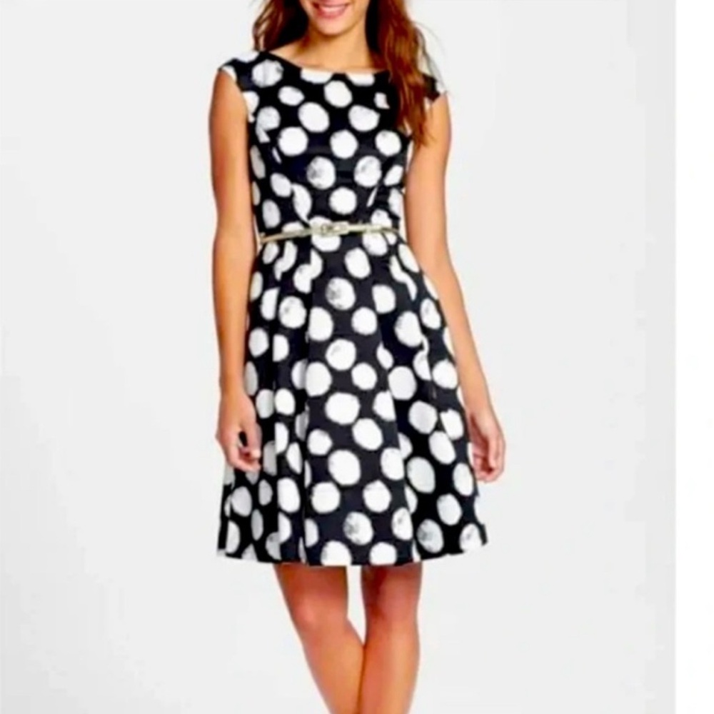 Eliza J Black White Polka Dot Fit & Flare Dress Size 8 (runs small)
